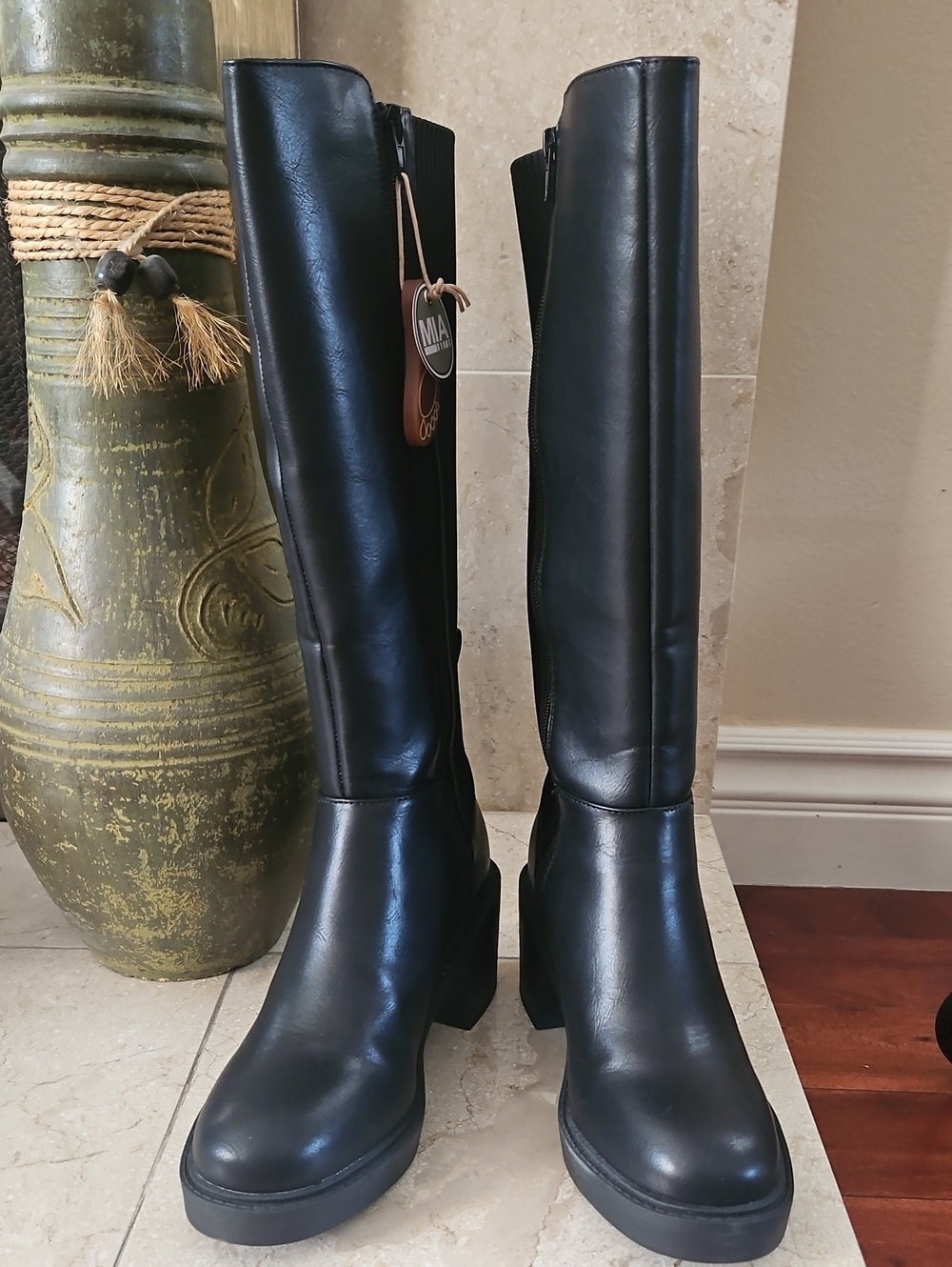NWT MIA Black Knee-High Platform Block Heel Boots